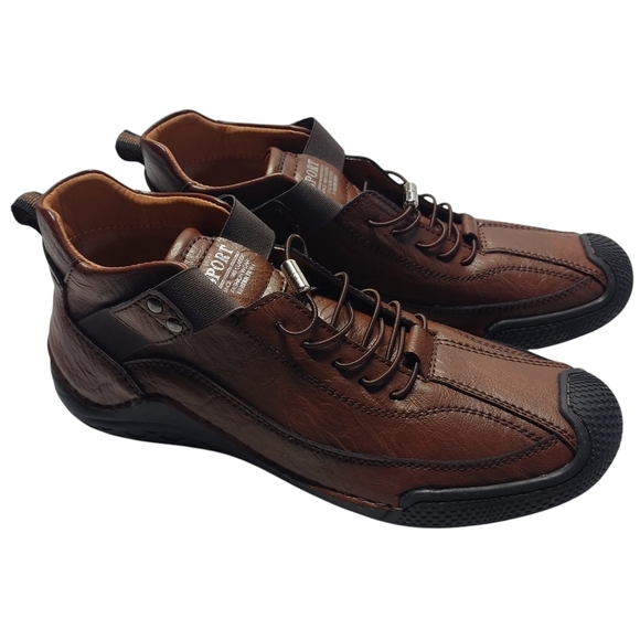 Sport Mens Brown Soft Leather Ankle Casual Shoes Slip On Size 44 main image 10